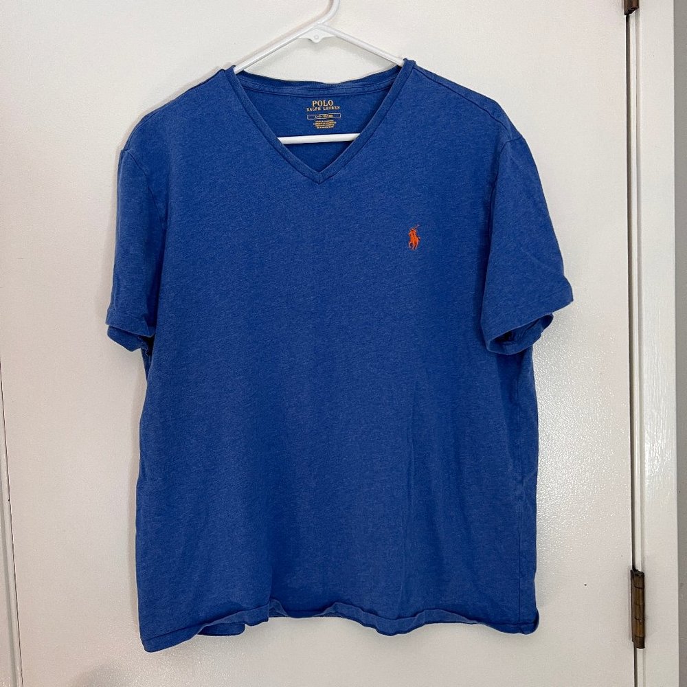 RALPH LAUREN POLO S/S V-NECK T-SHIRT BLUE Mens SZ LRG